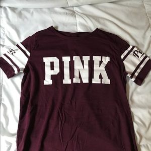 PINK burgundy crew neck tee